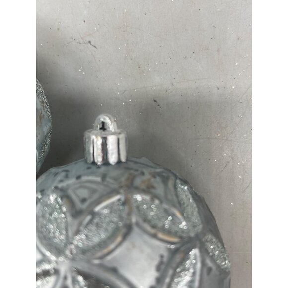 set of 2 Christmas ornament bulbs silver shine graphic assorted decor 3" READ - Picture 4 of 4